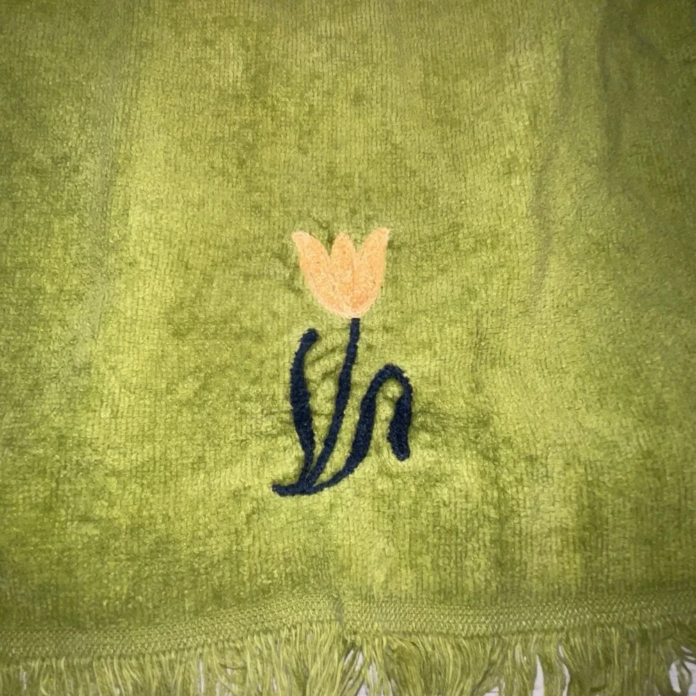 VTG Fieldcrest Springmade Hand Towels Fringe Hem Green Western Floral MCM